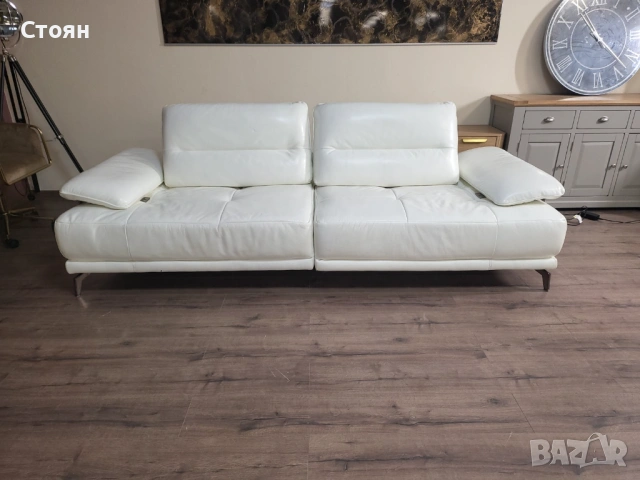 Бял кожен диван тройка Artemis с електрически облегалки, снимка 5 - Дивани и мека мебел - 53755721