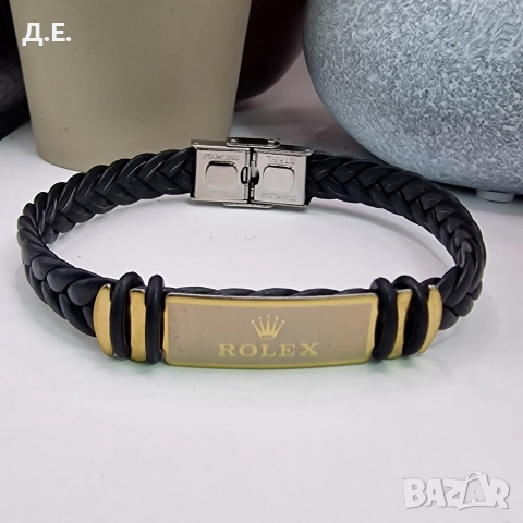 Мъжка кожена гривна Rolex, медицинска стомана