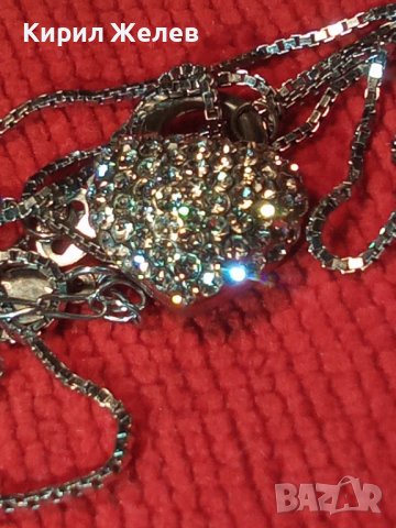 СРЕБЪРНА ВЕРИЖКА на СВАРОВСКИ РОДИРАНО СРЕБРО 925 с КРИСТАЛНО ПОСРЕБРЕНО СЪРЧИЦЕ 26256, снимка 6 - Колиета, медальони, синджири - 34750386