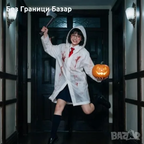 Нов Страшен мъжки Хелоуин костюм 6 части брадва изкуствена кръв косплей маскарад карнавал, снимка 6 - Други - 56130550