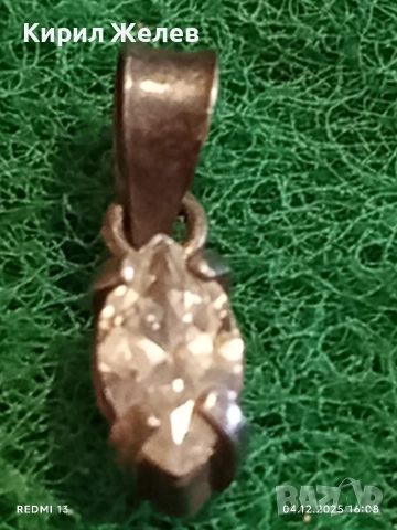 Сребърна висулка с инкрустиран цирконий ръчна изработка 25325, снимка 8 - Колиета, медальони, синджири - 52652098