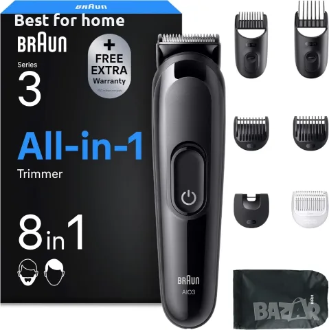 Braun Multigroom All-in-One Series 3, тример „всичко в едно“ (8 в 1), AIO3545, черен