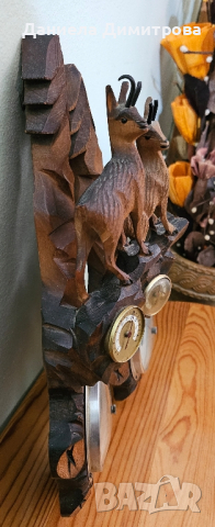 2 броя барометри от дърво и смола с декорация от планинска дива коза, снимка 2 - Антикварни и старинни предмети - 44658384