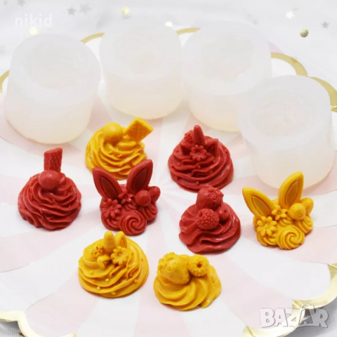 Крем за кексче с плодове и заешки уши силиконов молд форма фондан шоколад смола свещ декор