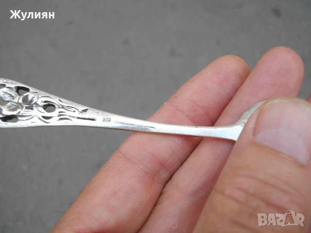 СТАРА СРЕБЪРНА ЛЪЖИЧКА С РОЗА СРЕБРО 800, снимка 6 - Антикварни и старинни предмети - 51147411