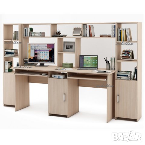 Бюро 175см. за двама с 2 клавиатури и 2 етажерки с плавни врати(код-0930), снимка 4 - Бюра - 41168162