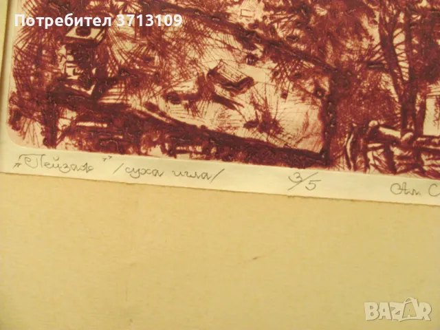 Картина суха игла 3/5,подписана Ал. Сахатчиев, снимка 4 - Картини - 49404527