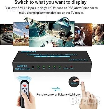 HDMI превключвател HDMI селекторен превключвател 5 порта HDR IR дистанционно 4K HDMI , снимка 3 - Друга електроника - 41981017