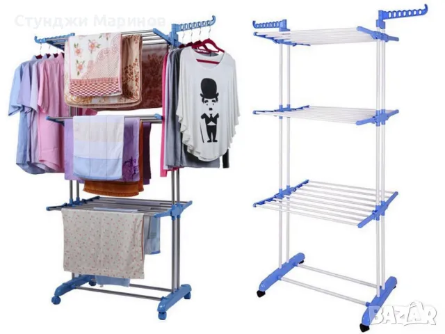 Сгъваем сушилник за дрехи на колелца – практична стойка за сушене на пране, снимка 3 - Други стоки за дома - 48504520