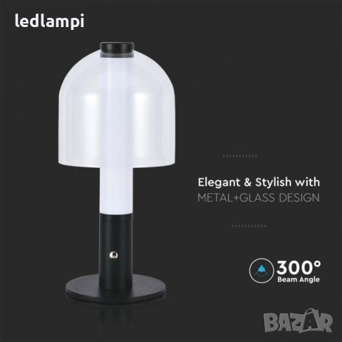 Настолна LED Лампа 2W Димиране Черна + Прозрачно Стъкло Презареждане 3в1, снимка 3 - Настолни лампи - 41142691
