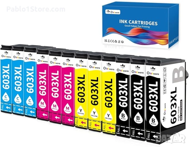 Мастилени касети 603XL, пакет от 12 броя, съвместими за Epson, мултипак с мастилени касети 603XL за 