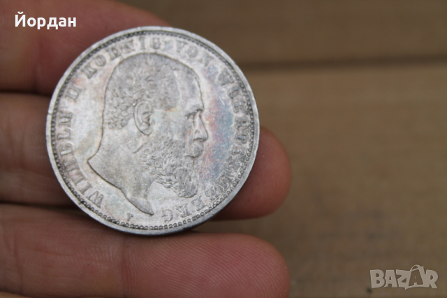 Сребърна монета Немски 5 марки 1900-та година, снимка 4 - Нумизматика и бонистика - 44792654
