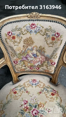 Винтидж френски кресла с гоблен комплект, снимка 4 - Дивани и мека мебел - 53856731