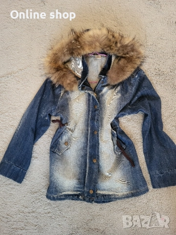 Дънково яке Fashion kids store с яка от естествен косъм, снимка 2 - Детски якета и елеци - 52455058