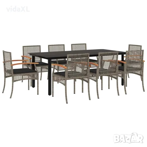 vidaXL Градински трапезен комплект 9 части с възглавници сив полиратан