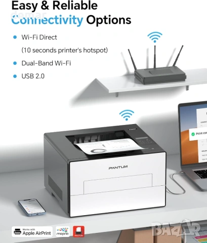 Безжичен лазерен принтер PANTUM BP4209DW - черно-бял, A4, 30 стр./мин., снимка 7 - Принтери, копири, скенери - 53632123