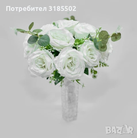 Изкуствени букети с рози и евкалиптови листа – Елегантна украса с дълготраен ефект, снимка 7 - Изкуствени цветя - 51227882