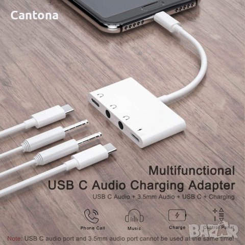 USB C към 2x3,5 mm, Type-C аудио, Type-C PD 3.0. Type-C сплитер 4 в 1, снимка 6 - Аксесоари за Apple - 40105211