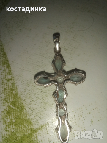 Сребърен кръст с топази., снимка 3 - Колиета, медальони, синджири - 44650257