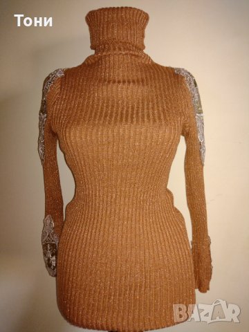 Дамско поло с дантела  и ламе , снимка 1 - Блузи с дълъг ръкав и пуловери - 34520379