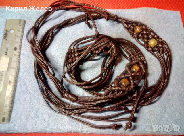 ВИНТИДЖ АРТ МОДЕЛ РЪЧНО ПЛЕТЕН КОЖЕН ДАМСКИ КОЛАН с ЕЛЕМЕНТИ от ДЪРВО 47648