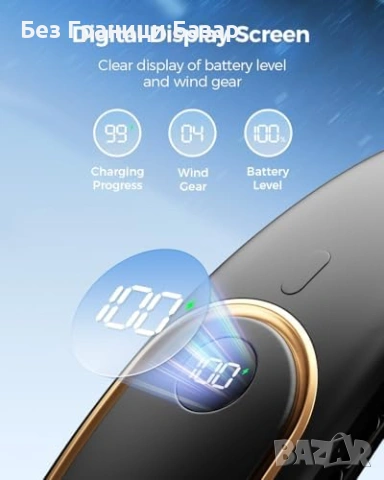 Нов Безлопатков вратен вентилатор 5000mAh LED дисплей 4 скорости за лято, снимка 5 - Вентилатори - 53566877