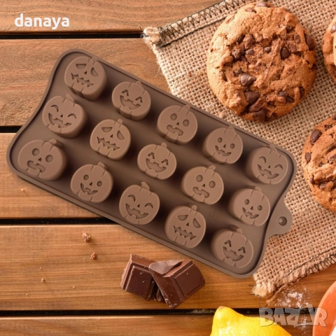 6112 Силиконова форма за бонбони и шоколад Хелоуин тикви, 15 гнезда, снимка 3 - Форми - 51628013