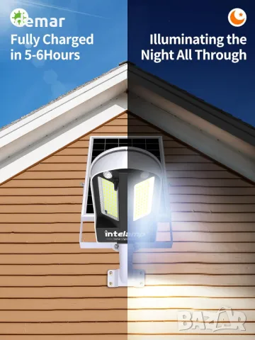 intelamp соларна улична LED лампа, 3000 лумена, 6500К, с 2 сензора за движение, дистанционно, снимка 7 - Соларни лампи - 49688685