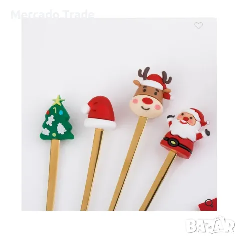 Комплект Коледни Вилици Mercado Trade, Цвят Златни Фигурки, 17см., 4бр., снимка 2 - Прибори за хранене, готвене и сервиране - 48025251