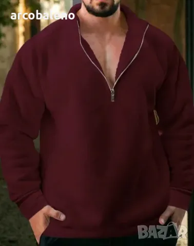 Мъжки свободен ежедневен едноцветен суичър с половин цип, 8цвята , снимка 7 - Суичъри - 48416599