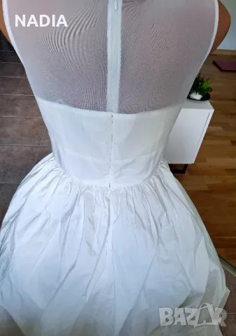 Бяла рокля от тафта миди, снимка 3 - Рокли - 50333429
