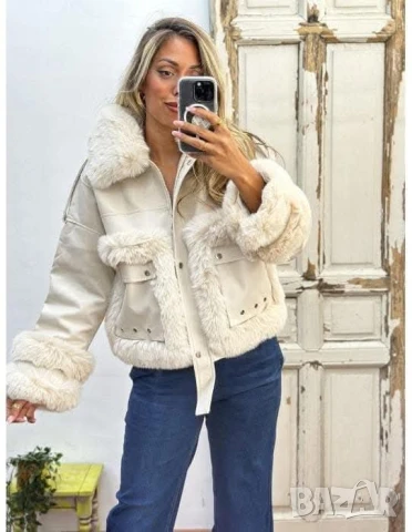 кожено яке с пух , снимка 4 - Якета - 50889608