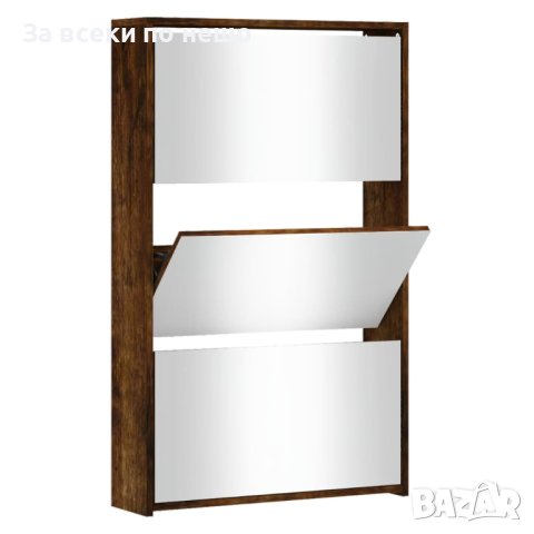 Шкаф за обувки с огледало, 3 нива, опушен дъб, 63x17x102,5 см, снимка 6 - Шкафове - 44380546