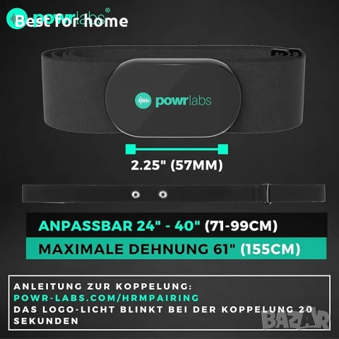 Powr Labs Bluetooth пулсомер с колан за гърди, снимка 6 - Уреди за диагностика - 50583063