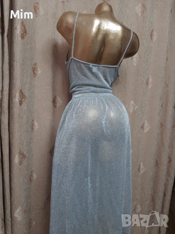 L Прозрачна рокля от сребрист брокат , снимка 3 - Рокли - 41409585
