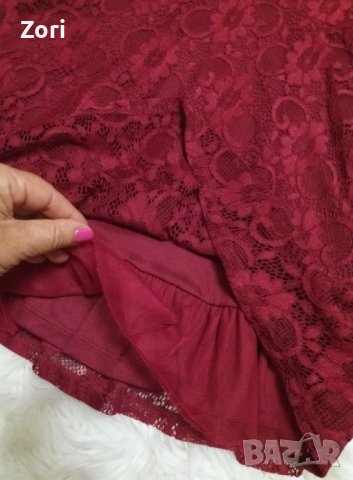 ИЗКЛЮЧИТЕЛНО КРАСИВА дантелена рокля в цвят вино ХХС размер , снимка 4 - Рокли - 41881457