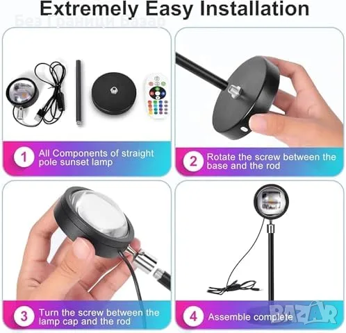Нова LED Sunset лампа 24 цвята 180° USB дистанционно декоративно осветление, снимка 8 - Декорация за дома - 55959171