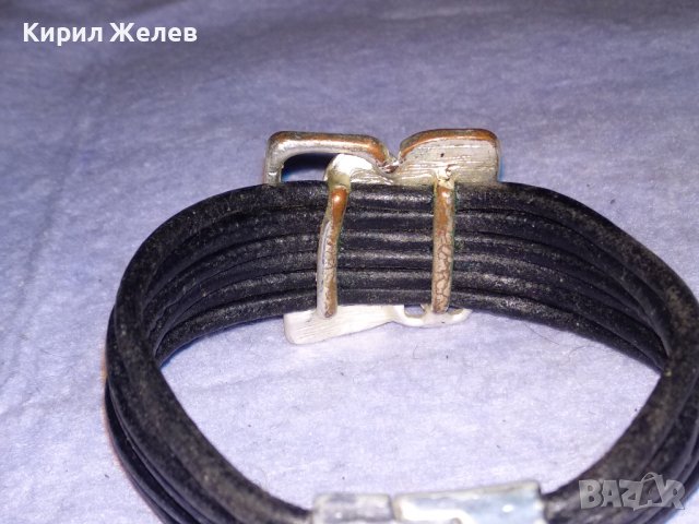 СТАРА ХЕНД - МЕЙД ГРИВНА с ЕСТЕСТВЕНА КОЖА ЕМАЙЛ-ЛАК ФАСЕТИРАН КРИСТАЛ и МАГНИТНА ЗАКОПЧАЛКА 37553, снимка 6 - Гривни - 41269010