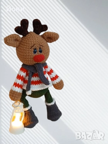 Ръчно изработени плюшени играчки Коледно еленче с фенер , снимка 3 - Плюшени играчки - 52349686