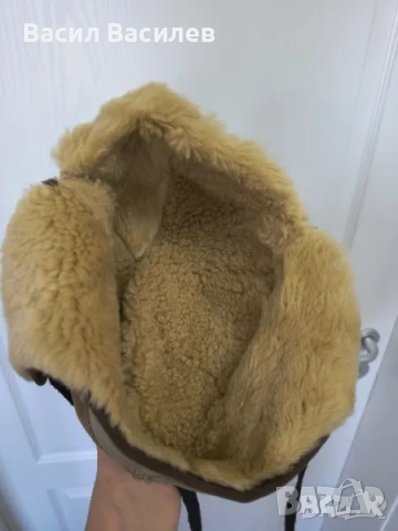 Бежова кожена ушанка шапка, снимка 3 - Шапки - 51932905