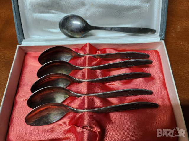лъжички за чай / за кафе, 2 комплекта по 6 броя, посребрени от мелхиор, нови, произведени в СССР, снимка 3 - Прибори за хранене, готвене и сервиране - 39106975