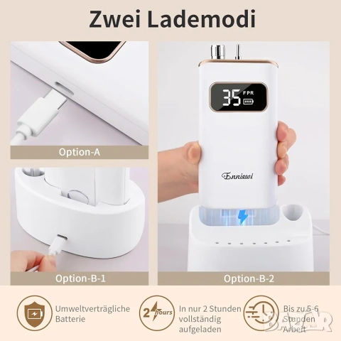 Професионална електрическа пила за нокти Enniewi 35000 RPM със зарядна станция, снимка 3 - Продукти за маникюр - 53265984