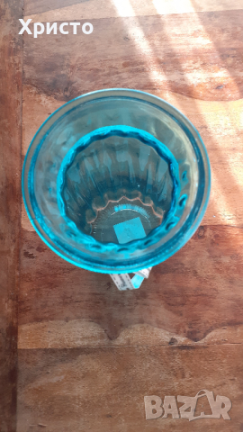 ваза стъклена синя дизайнерска качествена висока 30 см, снимка 4 - Вази - 44921955