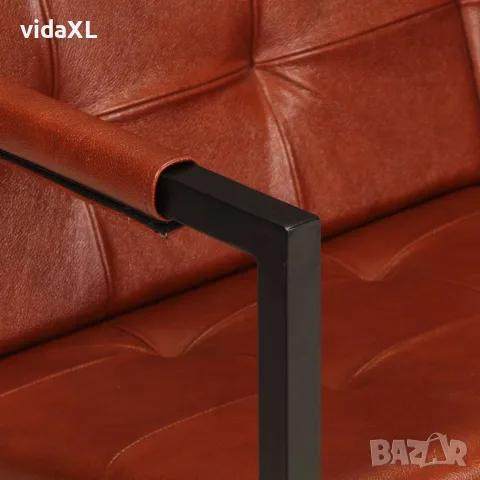 vidaXL 2-местно канапе, кафяво, естествена козя кожа, снимка 5 - Дивани и мека мебел - 56148589