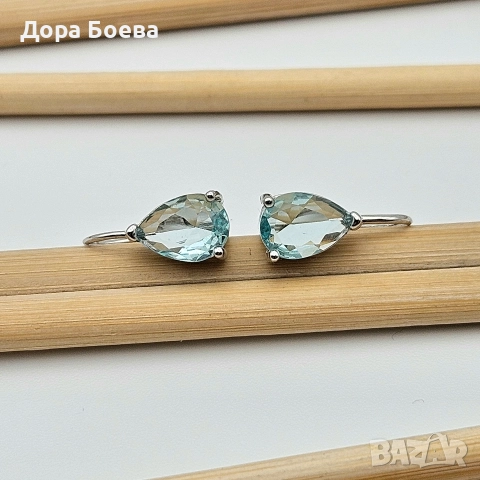 Сребърни обеци: "Аква", снимка 4 - Обеци - 52739223
