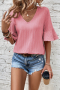 Дамска блуза в розов цвят, с широки ръкави и ефектна текстура, снимка 1 - Тениски - 44761653