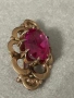 Антикварна съветска сребърна позлатена брошка с рубин , снимка 3