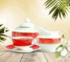Червени чаши за чай и кафе от костен порцелан използваем в миялна машина, снимка 9