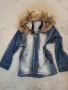 Дънково яке Fashion kids store с яка от естествен косъм, снимка 2
