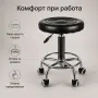 Регулируема фризьорска табуретка с опора за крака и колелца, снимка 5